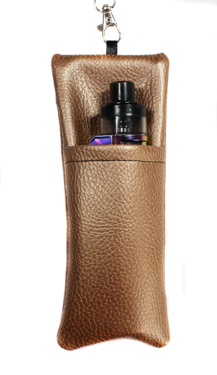 Etui vapoteuse cigarette électronique en simili cuir avec cordon tour de cou (Bronze)