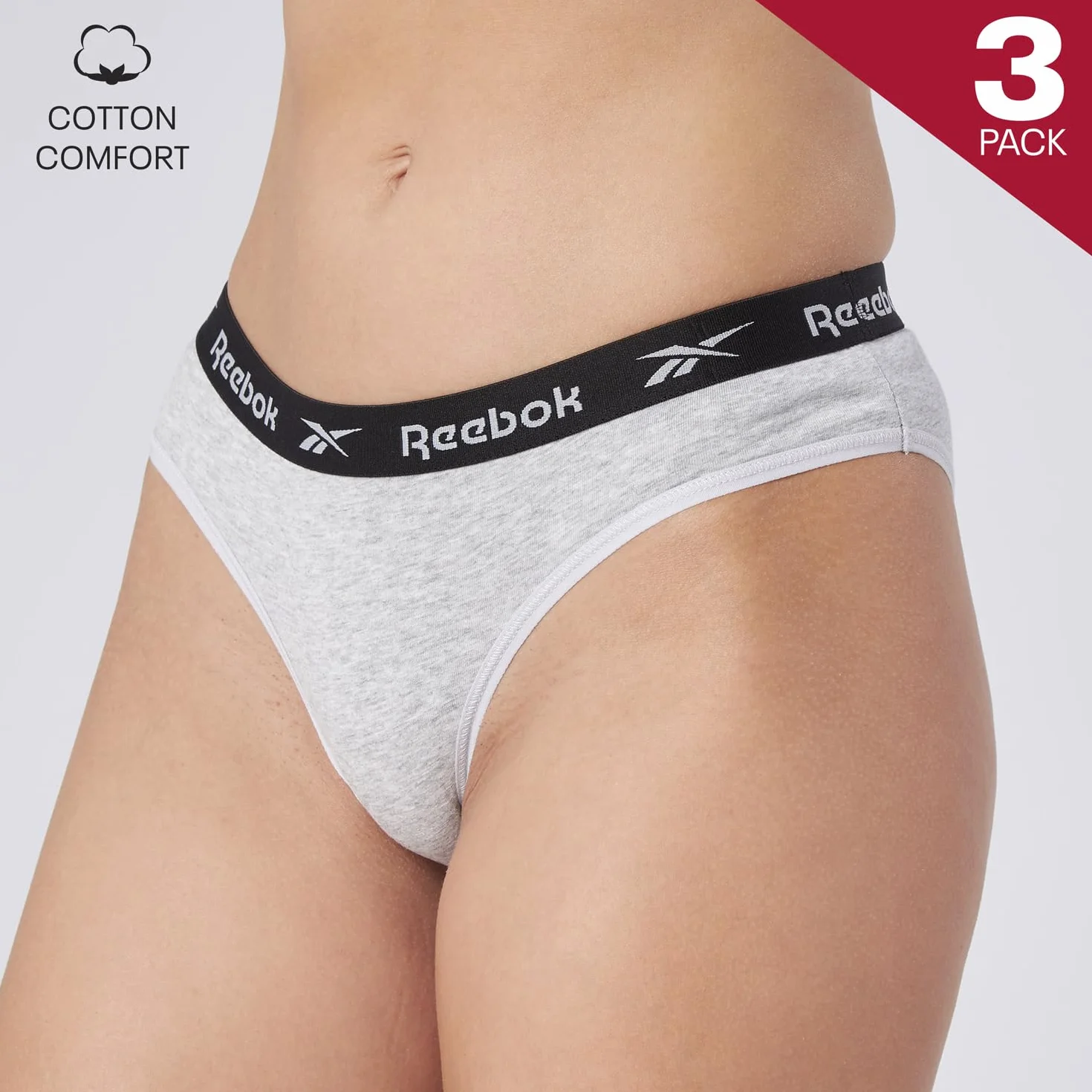 Reebok Reebok Carina Lot de 3 Slips pour Femme Noir/Blanc/Gris Chiné Couche de Base inférieure Femme (Lot de 3)