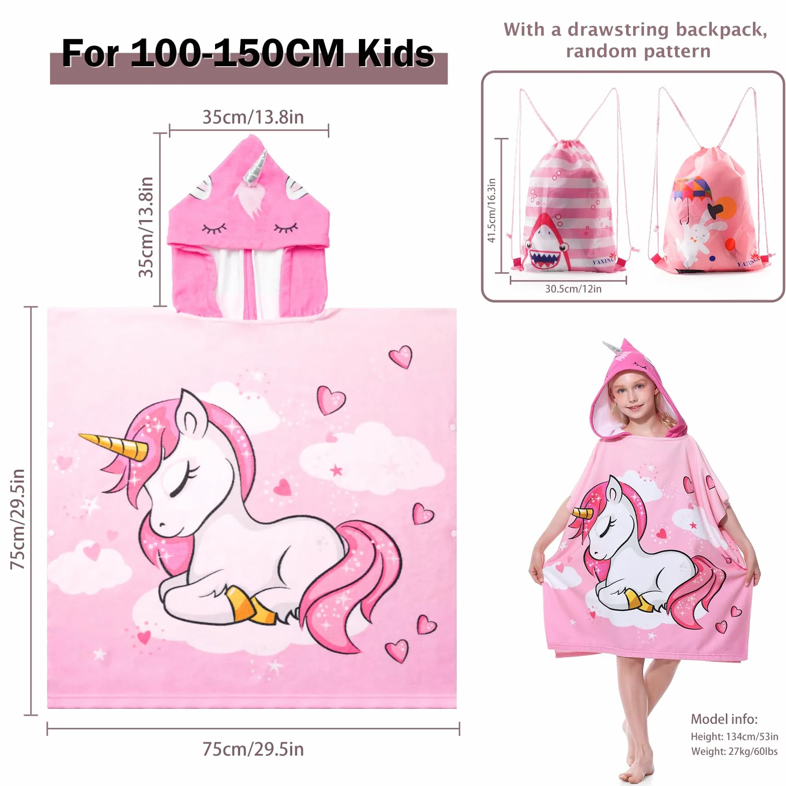 Mokani Poncho de Bain Enfant, Microfibre Ultra Doux et Absorbant Peignoir de Bain Enfant pour Salle de Bain Piscine Plage, Serviette de Plage Enfant Cape de Bain à Capuche pour Filles Garçons 6-14 Ans