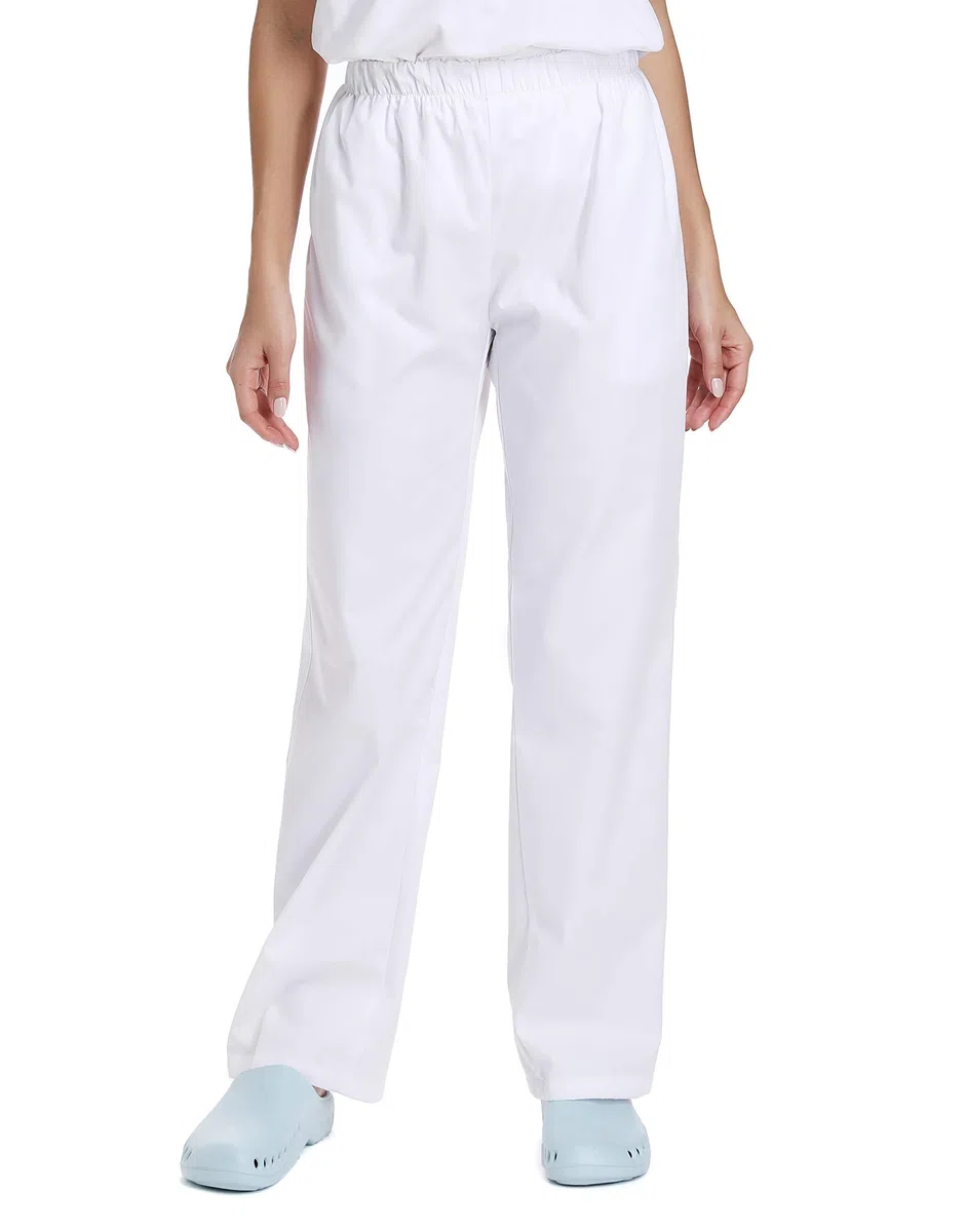Femme Pantalon de Travail Blanc Pur Pantalons Taille Elastique pour Coton Opaque