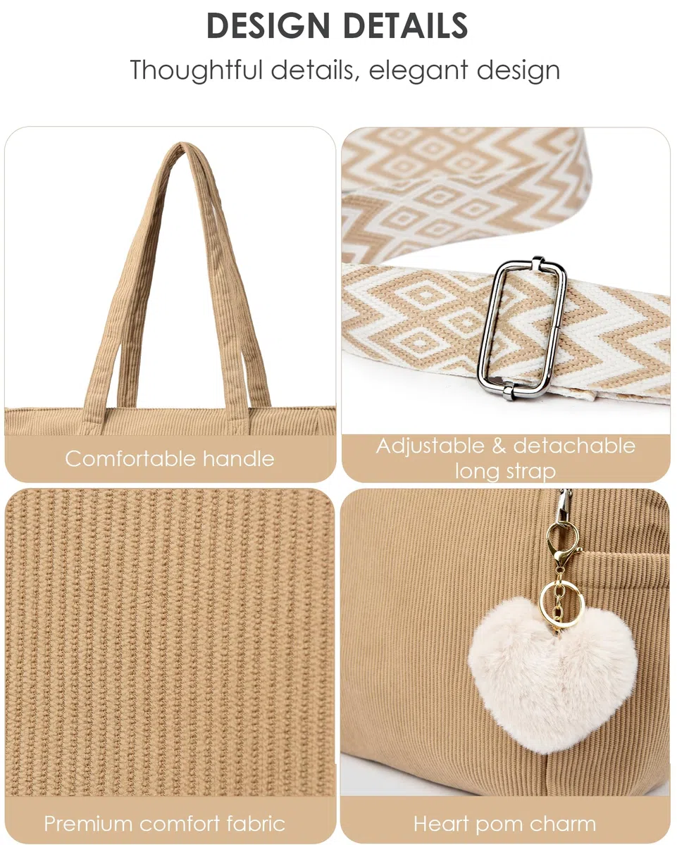 Makukke Cord Tote Bag Shopper Sac Femme Sac à bandoulière Grand sac à main Sacs à bandoulière pour le travail Bureau Voyage Shopping École