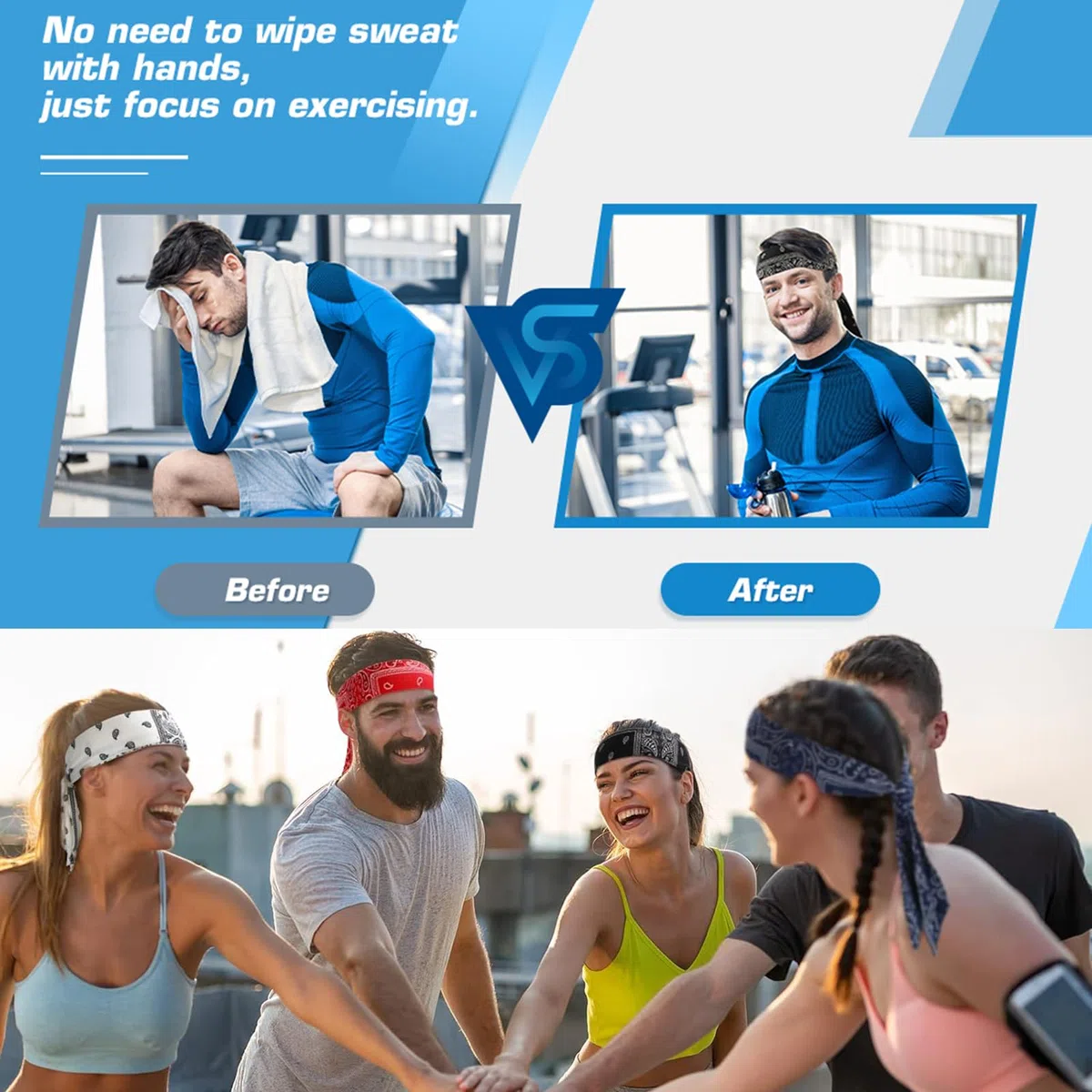 Lot de 2 Bandeau Cheveux Elastique Bandana de Sport Headband Basket-Ball Football Cyclisme Décor pour Poignet