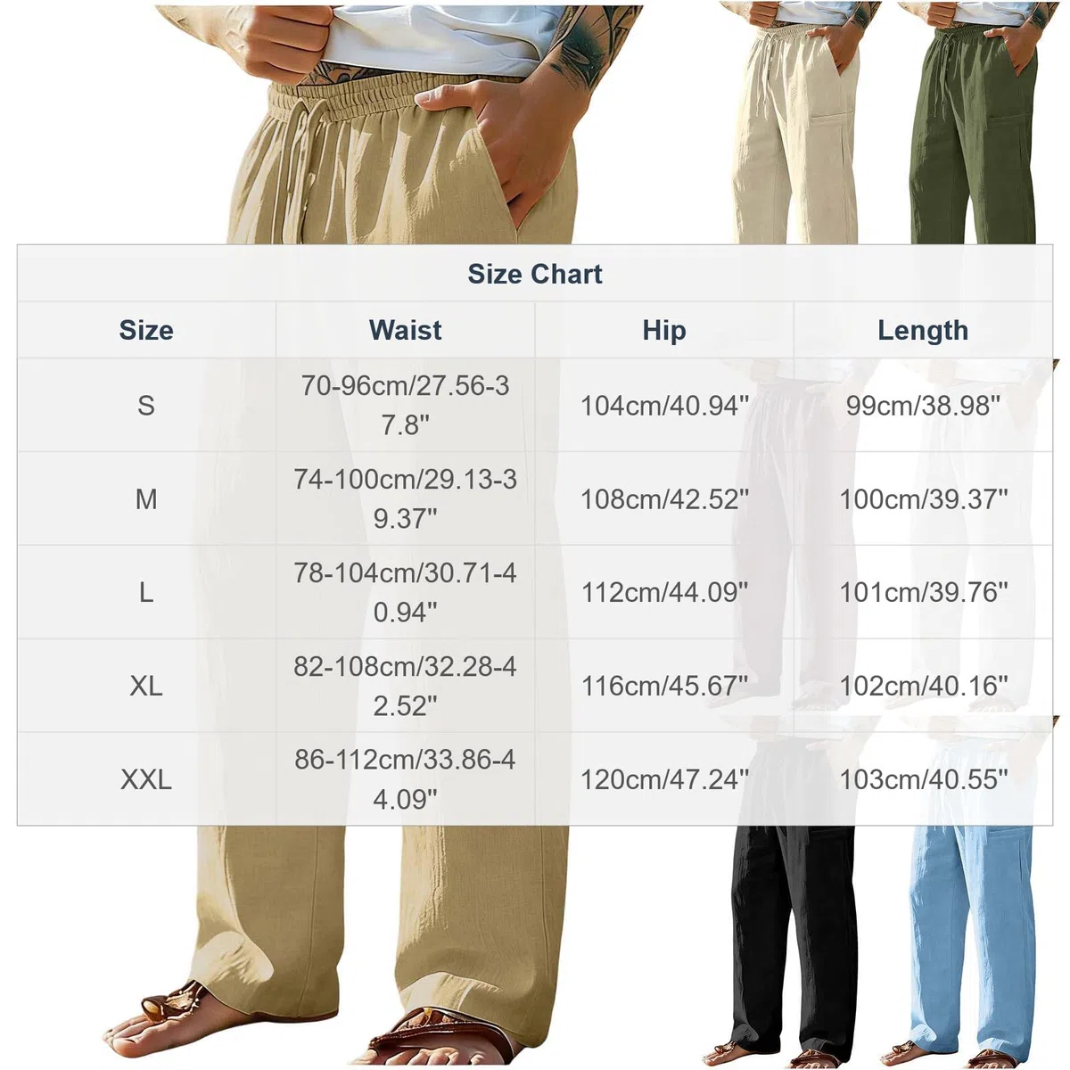 Pantalon Lin Homme été Pantalons De Sport Homme avec Taille élastique à Cordon De Serrage Réglable Modèle Droit Confortable Et Respirant pour La Plage Les Vacances Les Loisirs Et Le Quotidien été