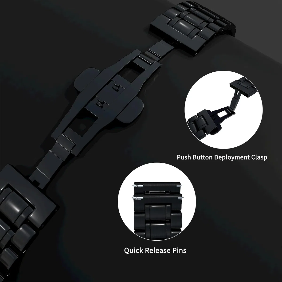 TStrap Bracelet Montre Metal Poli - Noir Acier Inoxydable Dégagement Rapide Bracelets - Métallique Smart Watch Strap pour Homme Femme Remplacement - 12mm ... 20mm 22mm 24mm