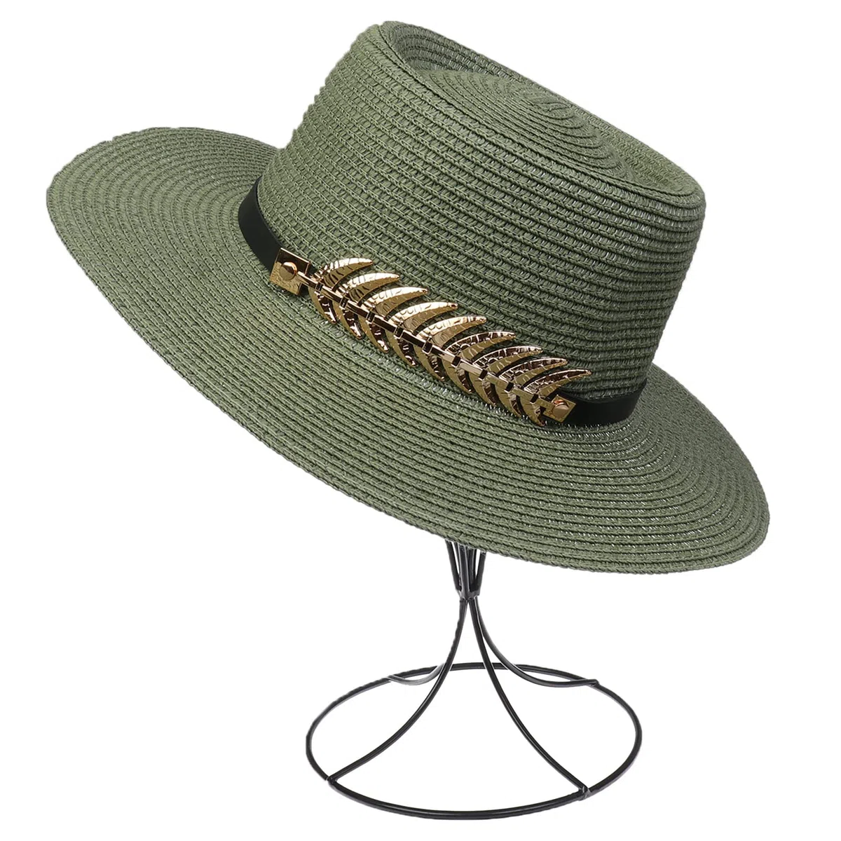 Femme Chapeau de Paille Panama Large Bord avec Boucle Capeline Eté Anniversaire Camping Plage