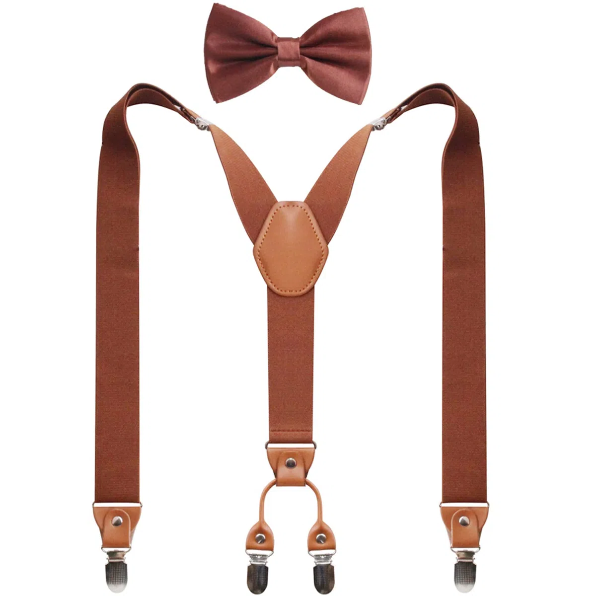 Bretelles avec nœud papillon pour hommes et femmes - Bretelles larges élastiques très résistantes - 4 clips métalliques solides réglables