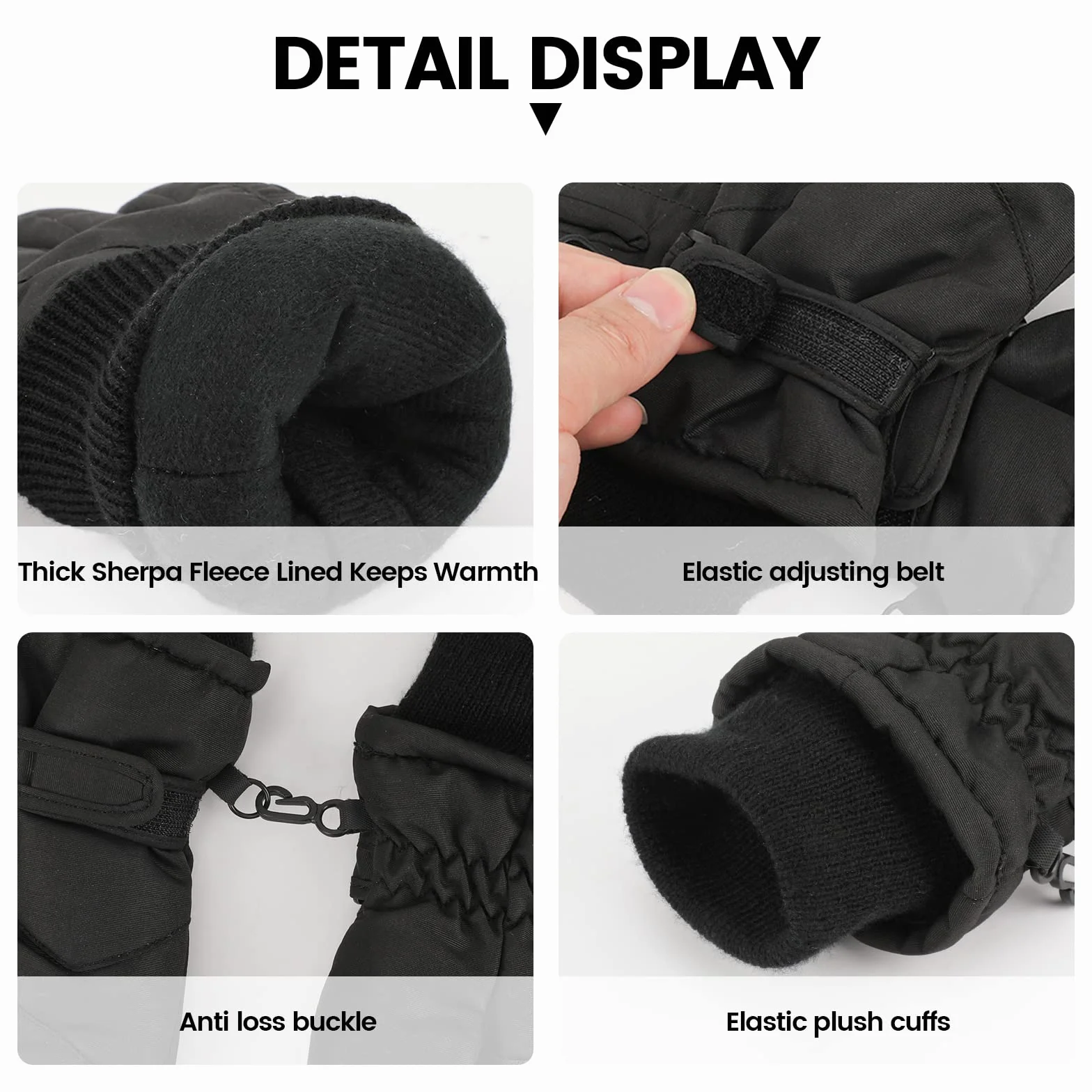 QKURT Gants de Ski pour Enfants garçons, Gants imperméables d'hiver Gants Chauds en Polaire Gants de Snowboard Anti-Neige Gants Thermiques isolés Gants pour Temps Froid