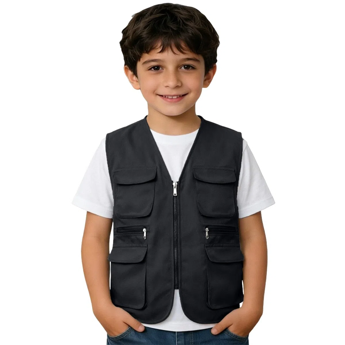 Générique Gilet sans Manches pour Enfants avec Poches Cargo et Fermeture éclair, idéal pour Les activités en extérieur, Le Camping et Les Voyages, Coupe légère et Pratique