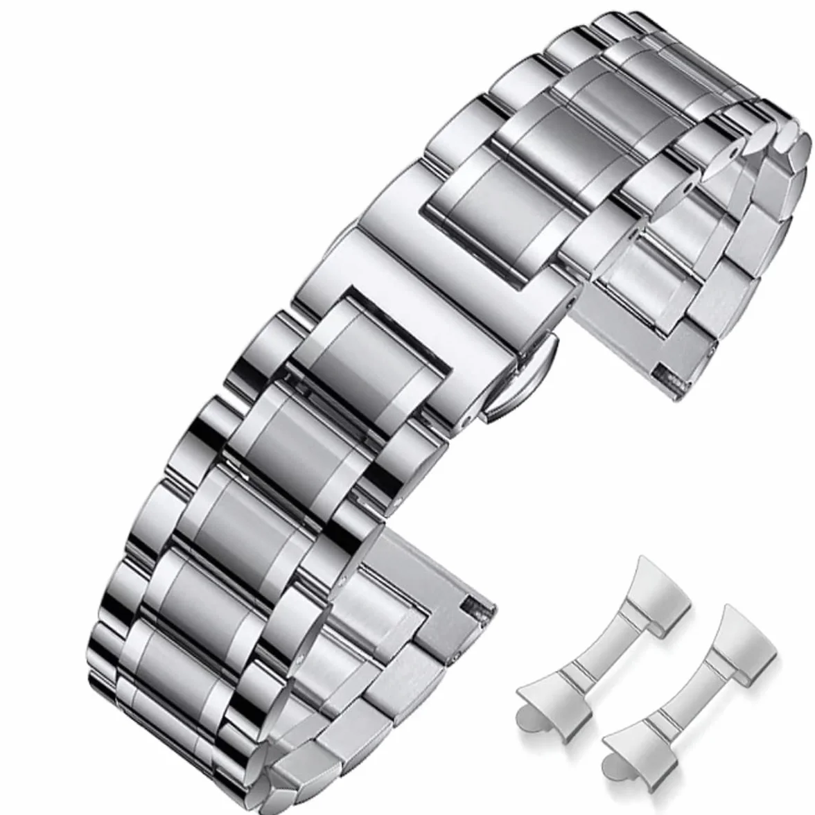 Bracelet de Montre en Acier Inoxydable Métallique avec Extrémité Droite et Courbée 16mm 18mm 19mm 20mm 22mm 24mm Bracelet de Montre de Remplacement Métallique pour Hommes et Femmes